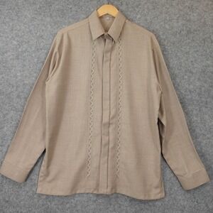 Modern Barong Tagalog Shirt Mens M RUSTANS Filipino Hand Embroidered Groom Pinoy